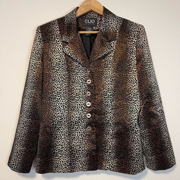 Vintage Clio 2 Suit Cheetah Print Blazer Size 12 - Picture 1 of 7